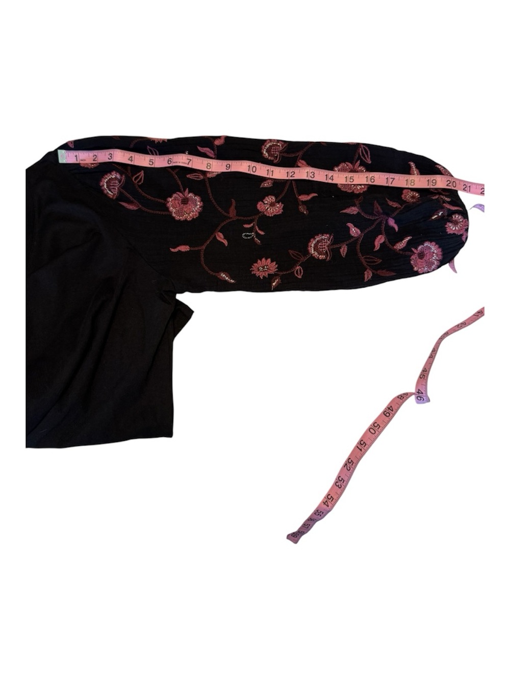 Chico's Black Knit Top with Floral Embroidered Balloon Sleeves Size Medium - Picture 8 of 11